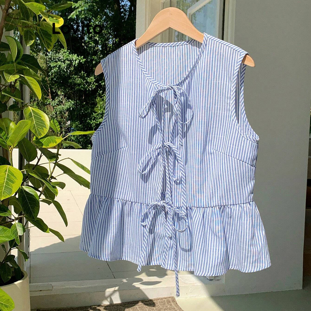 Lovito เสื้อกล้ามผู้หญิงลายทางลำลองสำหรับผู้หญิง L106AD080