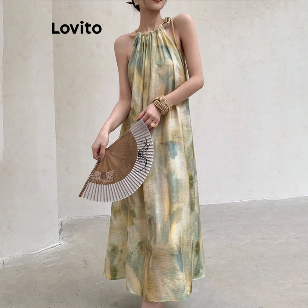 Lovito ชุดเดรสผู้หญิง ผูกด้านหน้า ลายดอกไม้ หรูหรา LNE61132