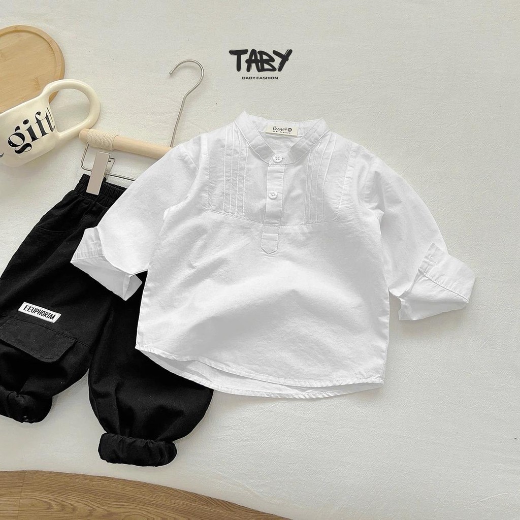 [ทาบ] เสื้อเชิ้ตแขนยาวคอปกจับจีบวัสดุดิบคุณภาพสูงนุ่มและระบายอากาศสําหรับเด็กผู้ชาย 8-23 กก. 4490SBD