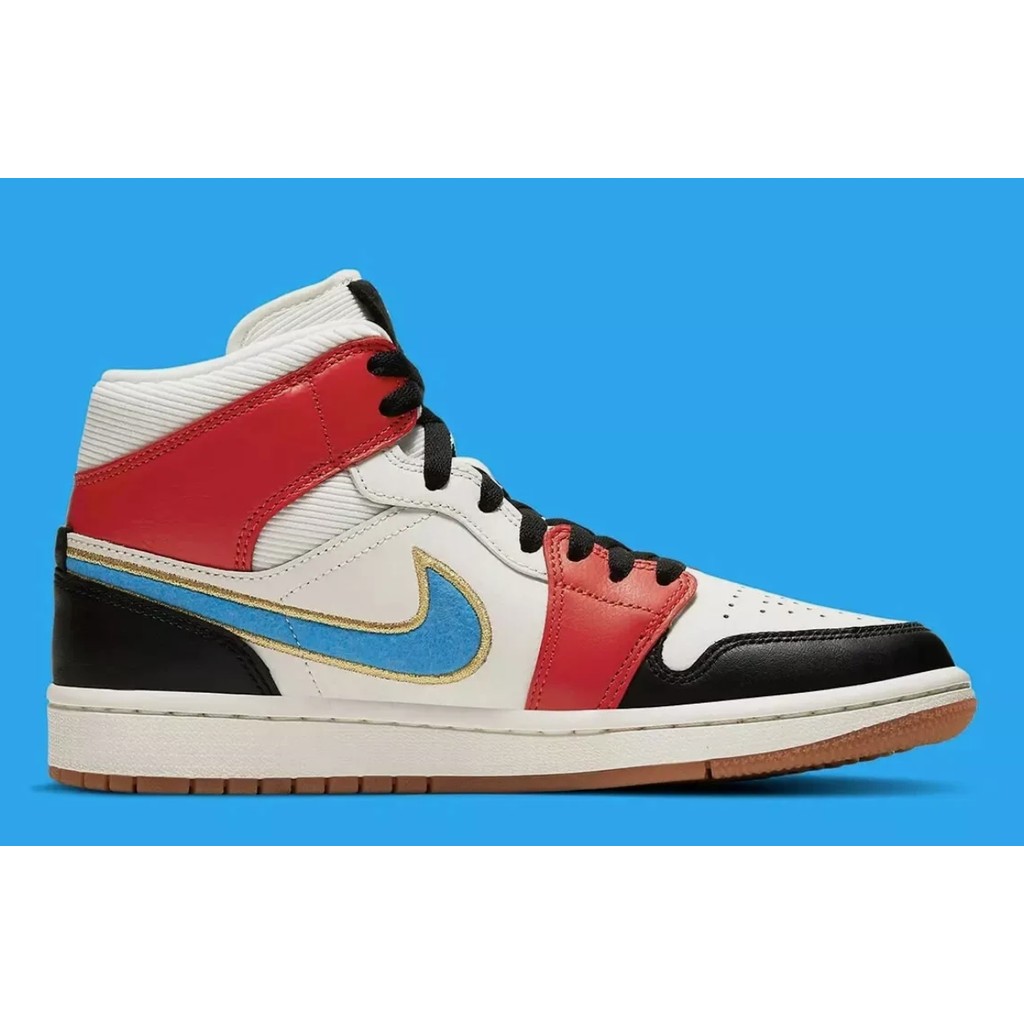 Jordan 1 Mid Black/Gym Red/Metallic Gold/Sail - DC1426-100 รองเท้ากีฬา