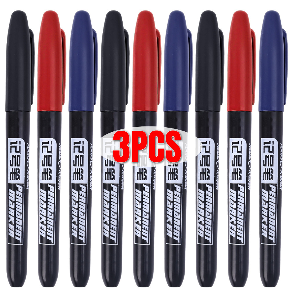ปากกามาร์กเกอร์ถาวร 1/2/3 ชิ้น - สีดําสีน้ําเงินสีแดงกันน้ําเครื่องหมายจุดละเอียดเครื่องเขียนอุปกรณ์การเรียน