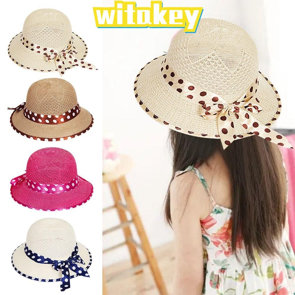 Witakey Buckets Hat, Breathable UV Protect หมวกชาวประมง, หมวกฟางกันแดดแบบพับได้ Bowknot ปานามาหมวกบังแดดกลางแจ้ง