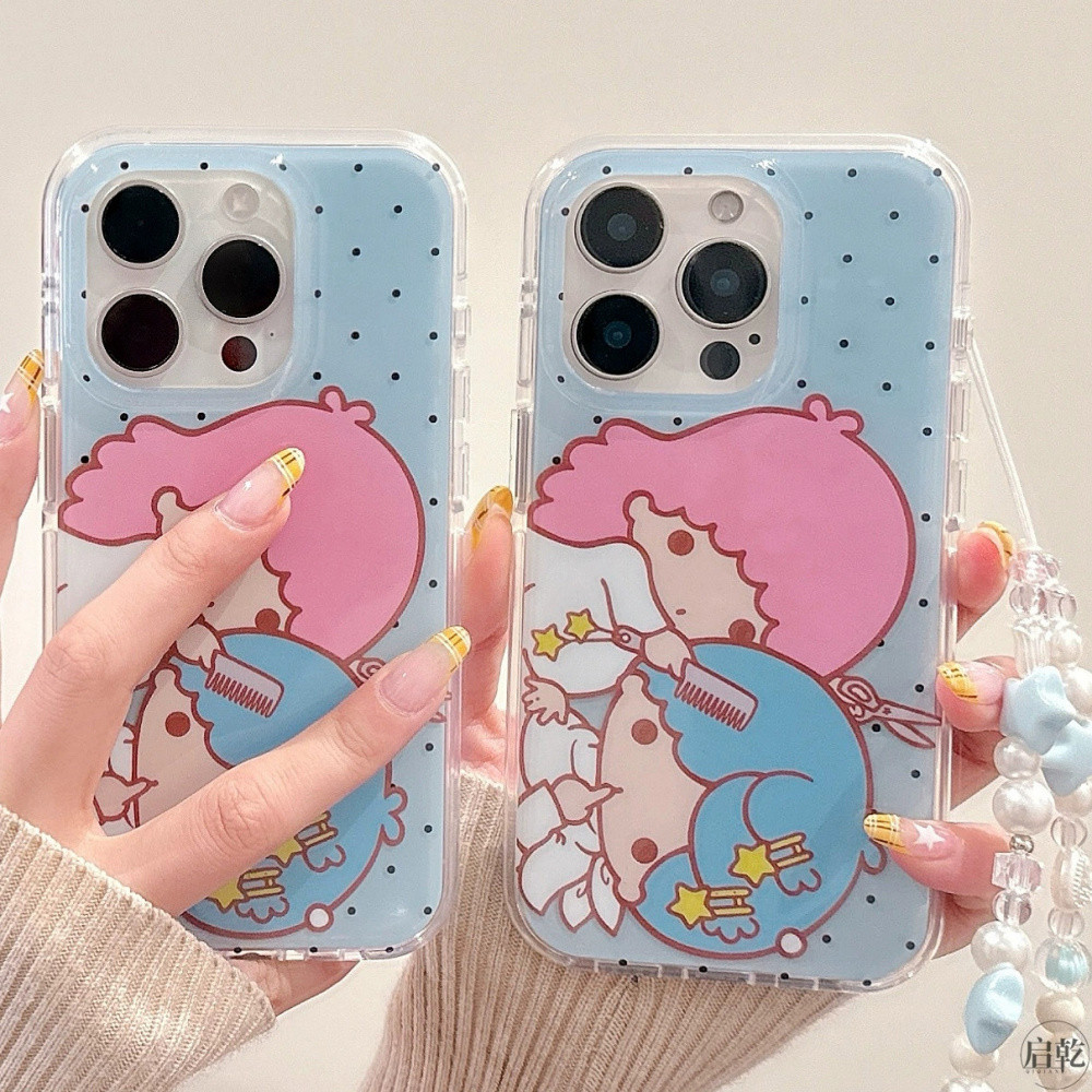 Ins อะนิเมะน่ารัก Sanrio Little Twin Stars เคสโทรศัพท์ Blue Star Love Heart ลูกปัดสําหรับ IPhone 16 Pro Max 16 Pro 16 15 14 Pro Max 13 รอบขอบกันกระแทก Hard IMD ฝาหลัง ราคา ถูกที่สุด ดีลบีเคเค