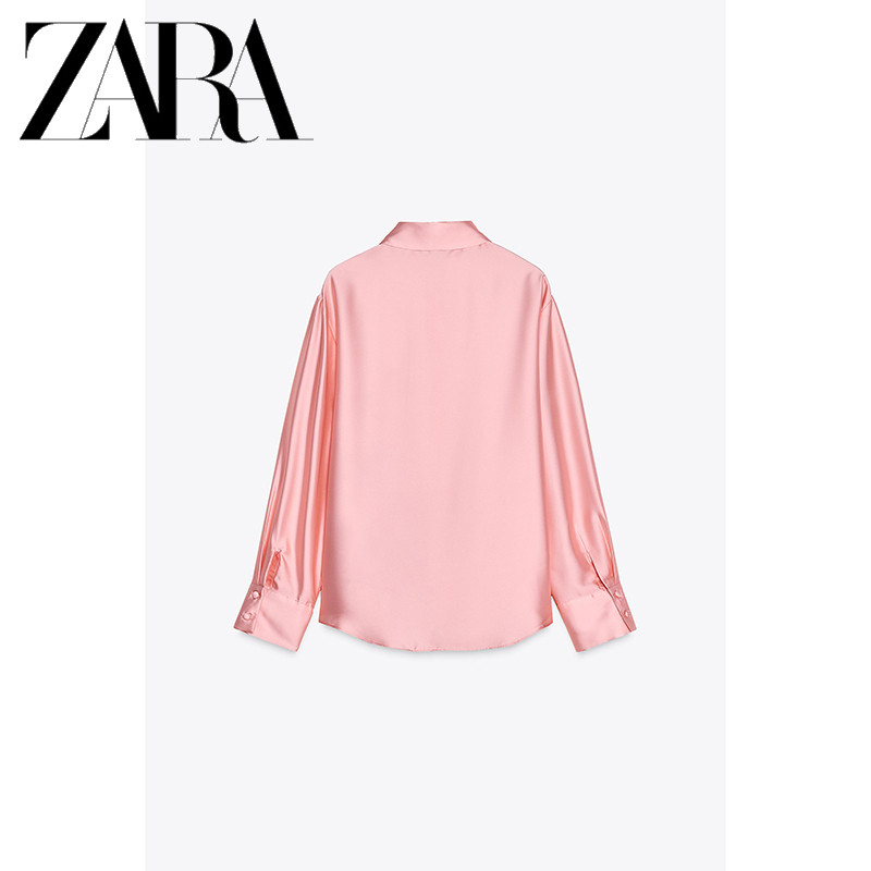 ZARA ซาร่า 25 ฤดูใบไม้ผลิสินค้าใหม่เสื้อผ้าสตรีดอกไม้พิมพ์ซาตินพื้นผิวเสื้อแขนยาว