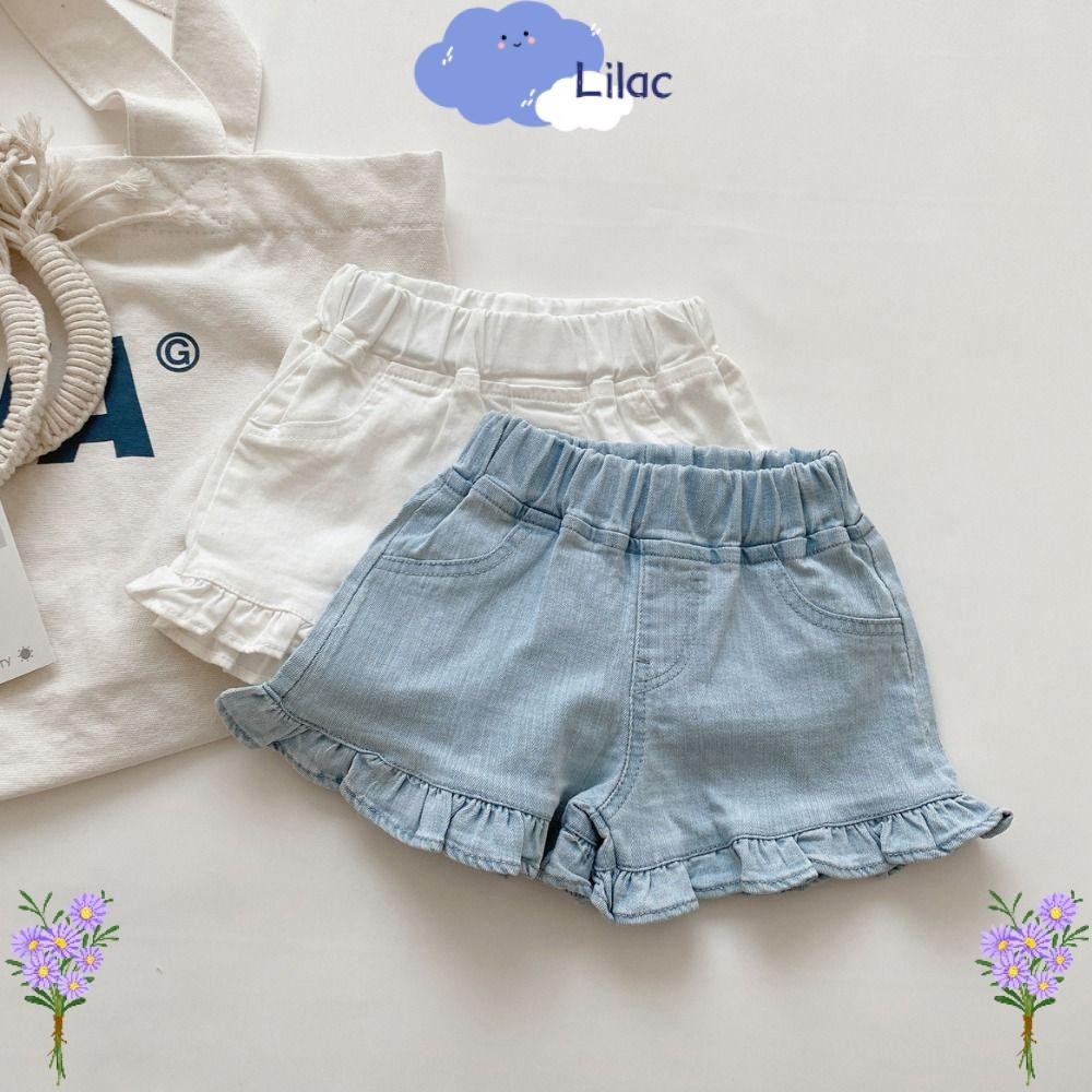 Lilacs 1 ชิ้นกางเกงเด็ก, กางเกงขาสั้นผ้ายีนส์สาวลําลองเวอร์ชั่นเกาหลี, กางเกงยีนส์สั้นเด็กขอบเชื้อรานุ่มฤดูร้อน