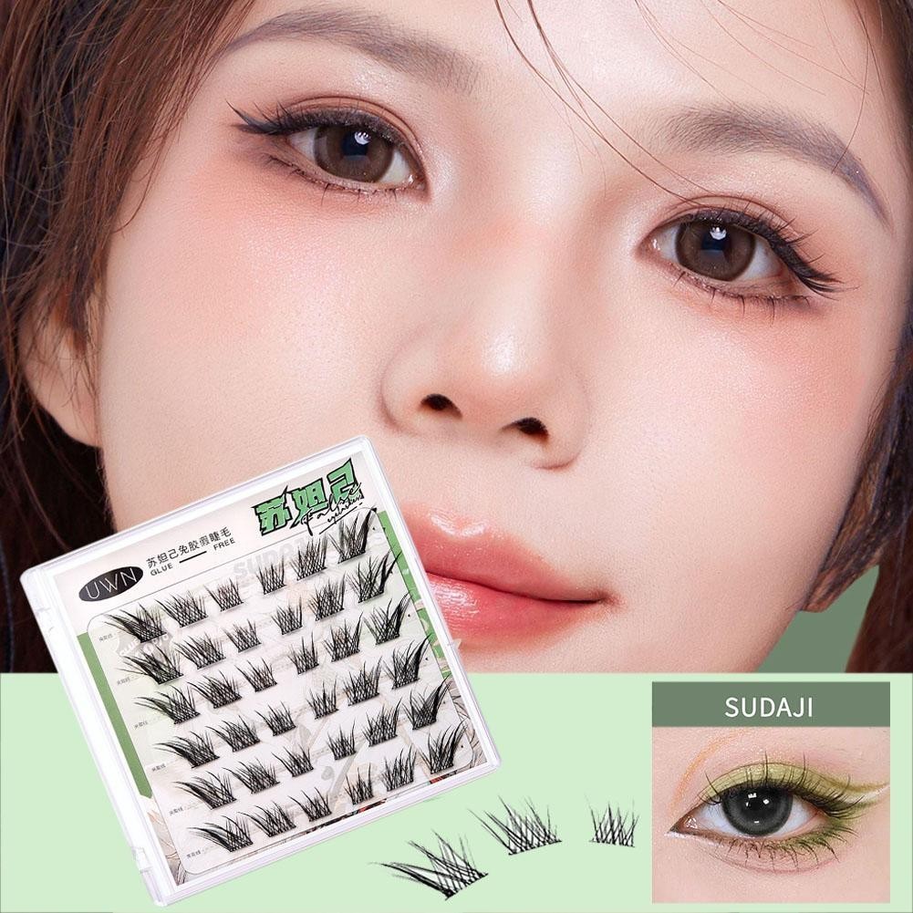 ขนตาปลอมแบบไร้กาวจําลองดัดผมหนา Fox Eyelashes Segmented การ์ตูนตา Lazy