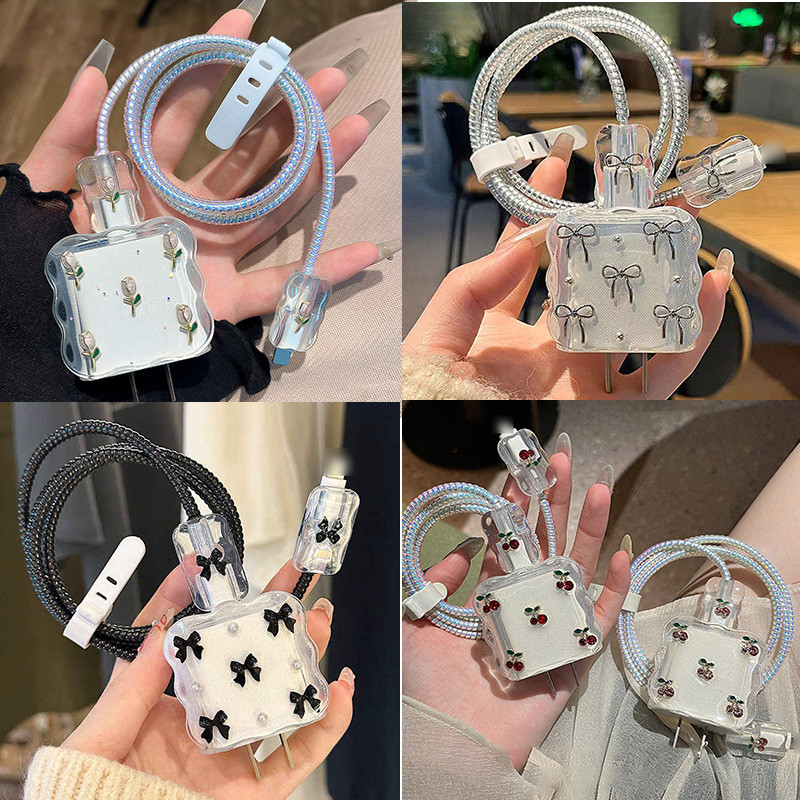 พร้อมส่งจากไทย ชุดพันสาย เคสหัวชาร์จ ลายการ์ตูน ตัวถนอมสาย USB สำหรับ iPhone 20w 18w