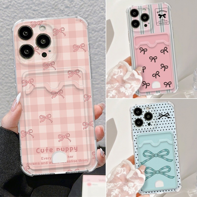 SAMSUNG ลายโบว์ผู้ถือบัตรเคสโทรศัพท์สําหรับsamsung Galaxy J2 Prime J4 Plus J5 Prime J6 Plus J7 Prime