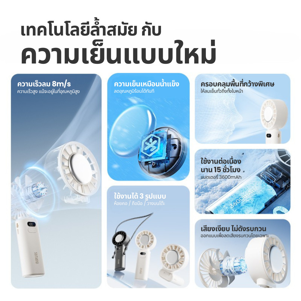 ส่งด่วน พัดลมพกพา Sothing Cooling Handheld Fan-Engine Ice Z พับได้ ทำความเย็น ปรับ100ระดับ 3600mAh - รูปที่ 6