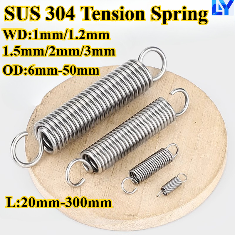 [LY-XHLH] 304 สแตนเลส, สปริงแรงดึง, สปริงแรงดึงพร้อมตะขอ (WD1mm/1.2mm/1.5mm/2mm/3mm * OD6mm-20mm * L20mm-300mm) สินค้าทั้งหมดในสต็อก สปริงแรงดึง