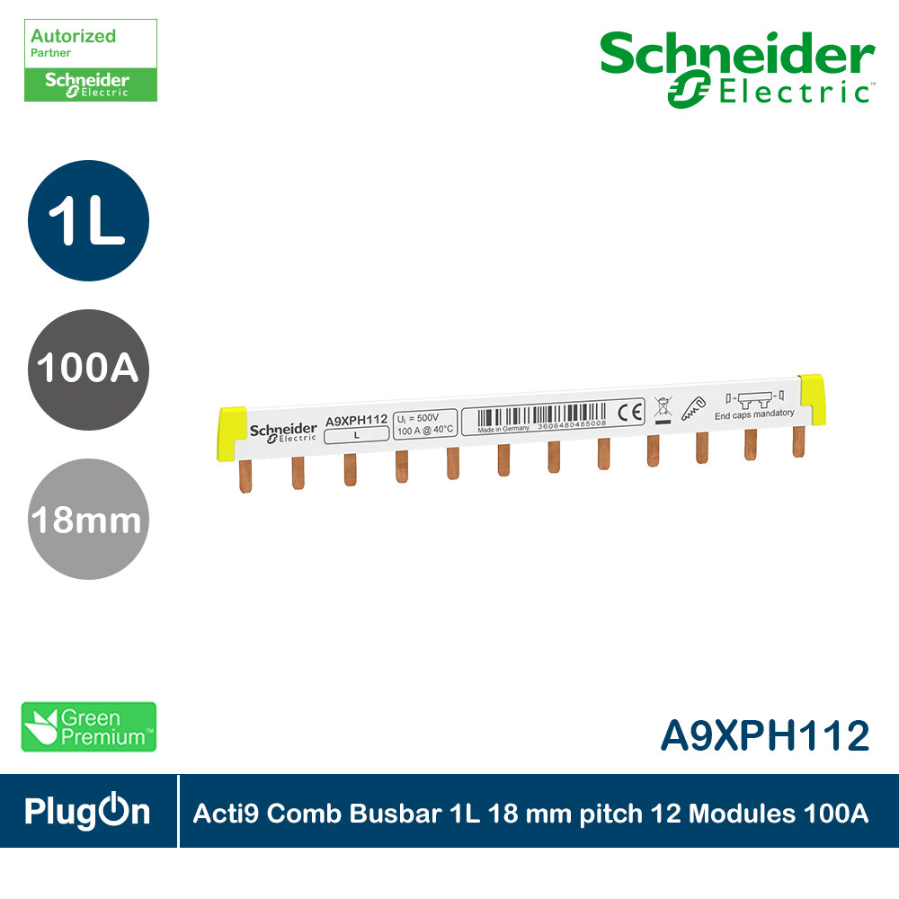 Schneider Electric Acti9 Comb Busbar 1L 18mm pitch 12 modules 100A | A9XPH112 | PlugOn