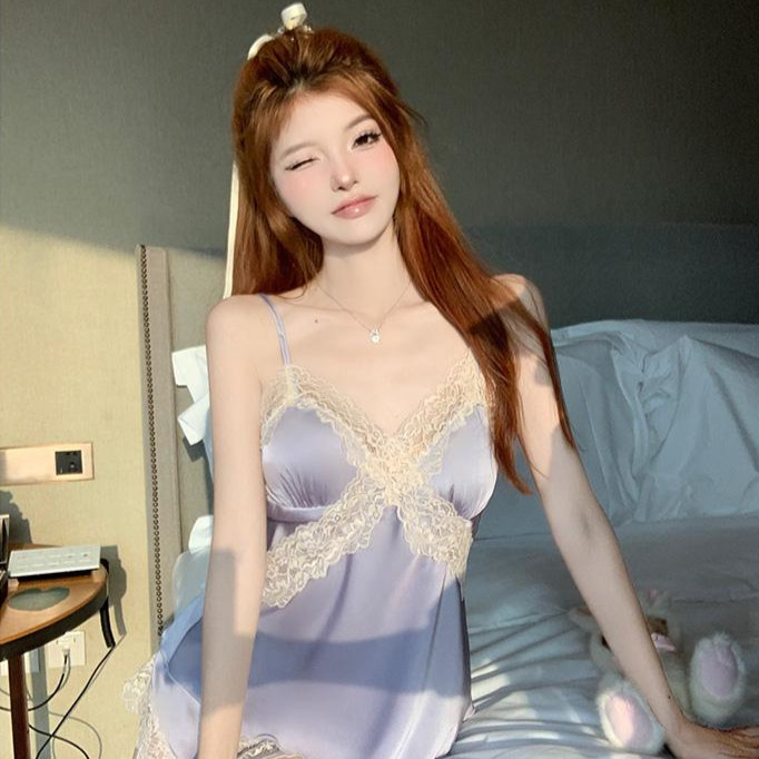 Sexy Girl🫐🫐ชุดนอนลูกไม้สไตล์เกาหลี ชุดนอนผู้หญิง🍥 วัสดุเรียบเนียน มีให้เลือกหลากหลายสี สวมใส่สบาย. รูปที่ 3