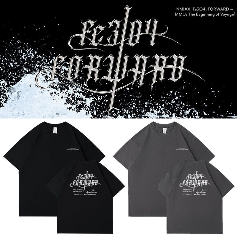 Kpop NMIXX Fe3O4 FORWARD รอบคอผ้าฝ้าย T แขนสั้นลําลอง Hip Hop Top Man/ผู้หญิงเสื้อคู่สั้น