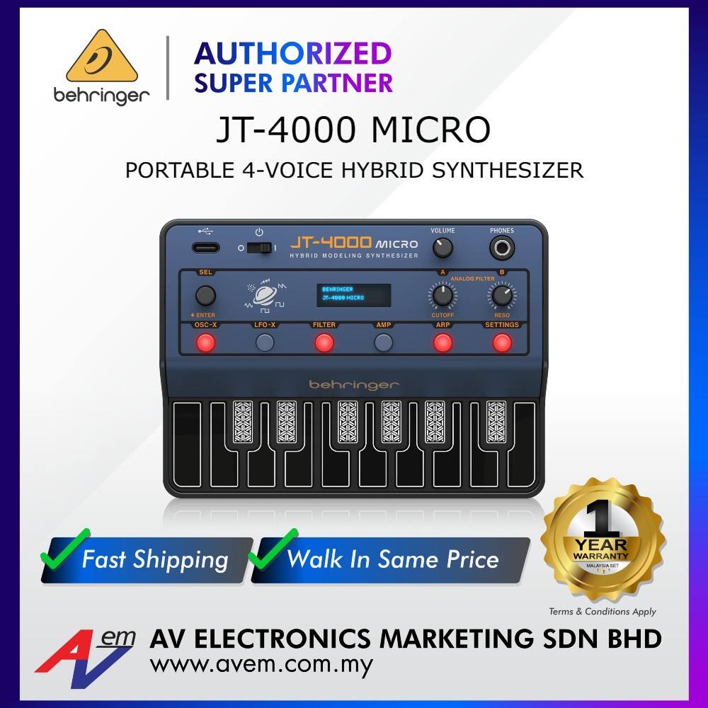 Behringer JT-4000 MICRO แบบพกพา 4-Voice Hybrid Synthesizer 2 Analog Modelling Oscilators Per Voice
