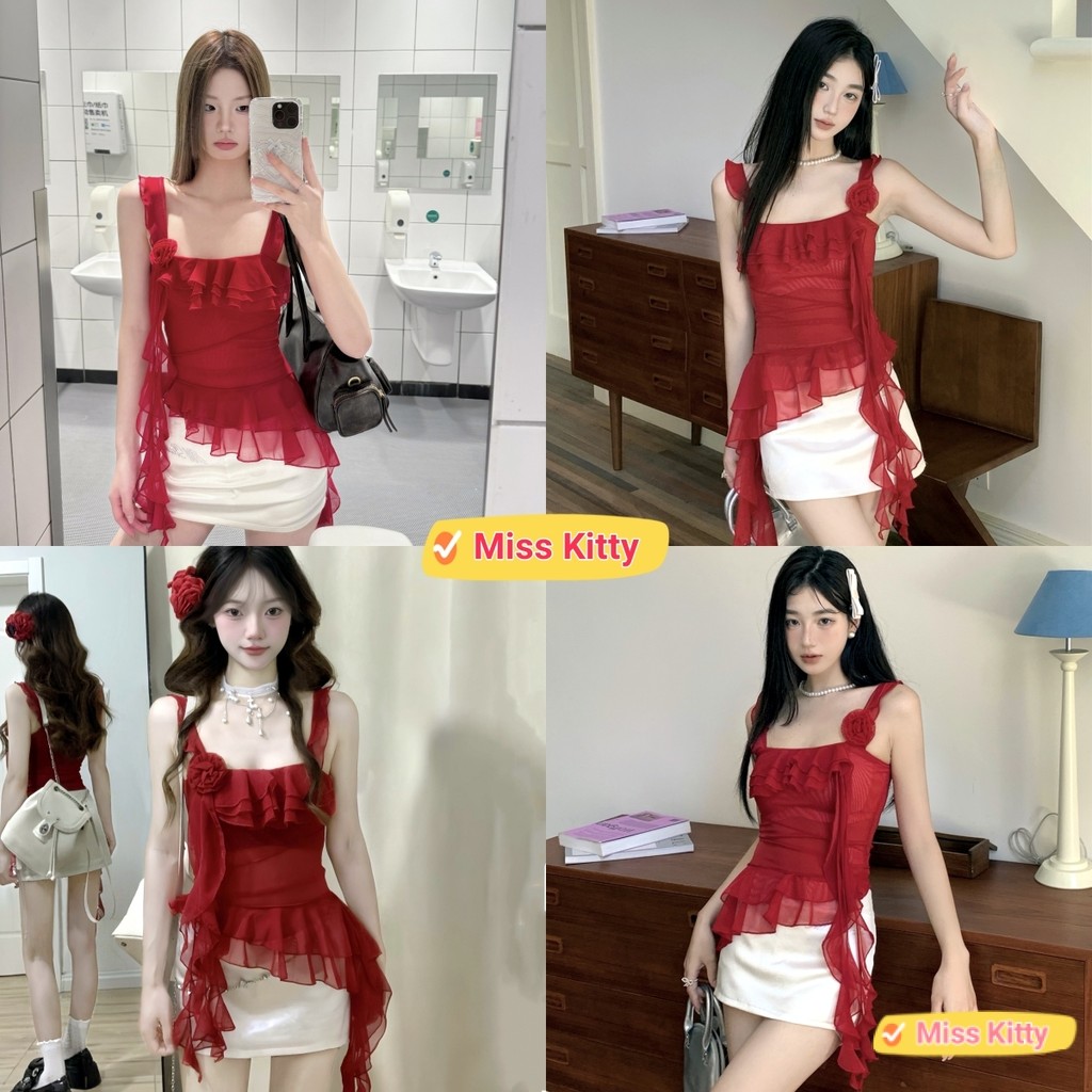 🎀Miss Kitty❤️พร้อมส่ง เสื้อกล้าม ผ้าซีทรูเซ็กซี่ น่ารักมาก ดีเทลปล่อยพริ้ว "FY2779"