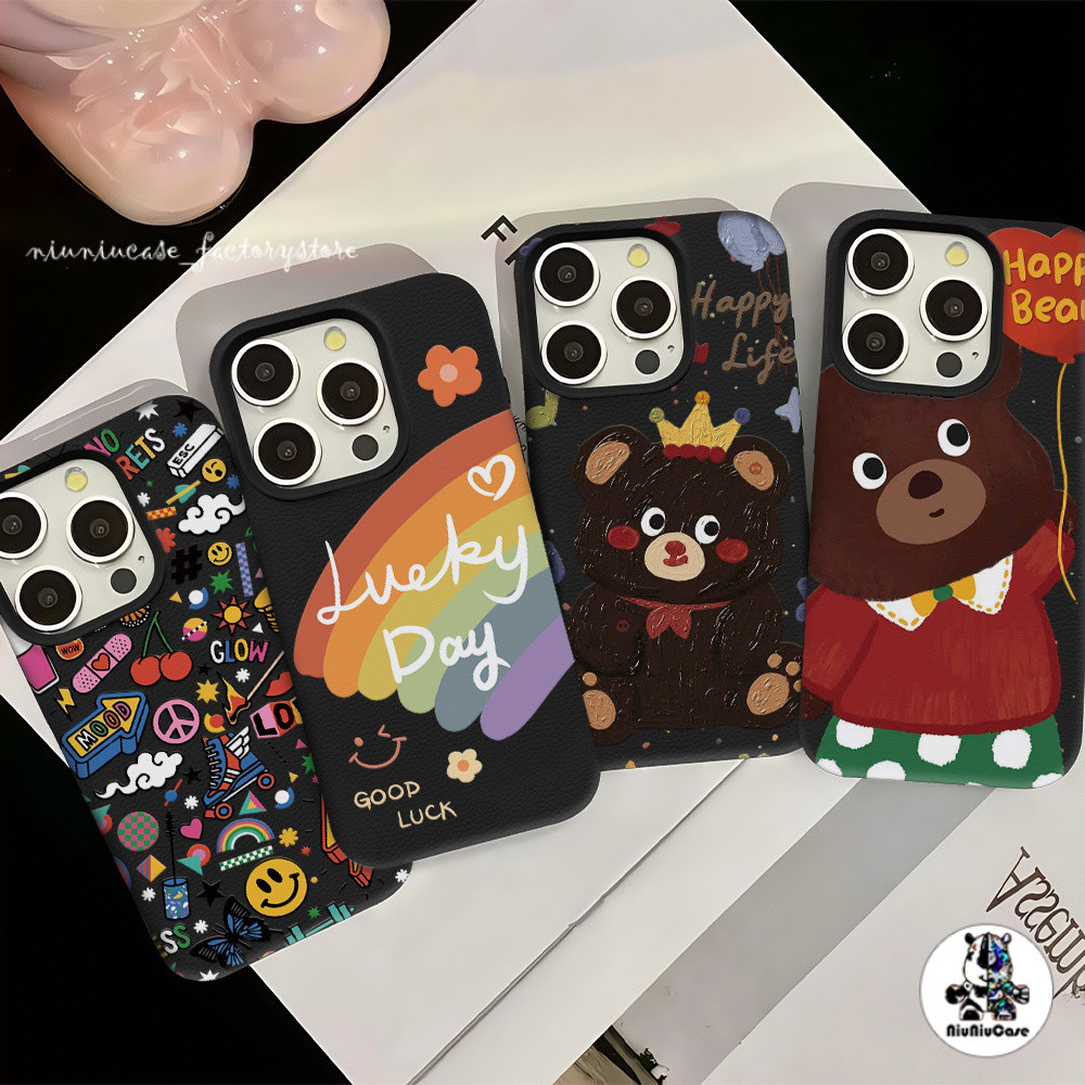 เข้ากันได้สำหรับ เคสไอโฟน13 เคส iphone 16 Pro Max 7Plus XS XR 12 13 14 15 11 Pro Max เนื้อหนัง TPU แบบด้าน หมีน้อยน่ารัก