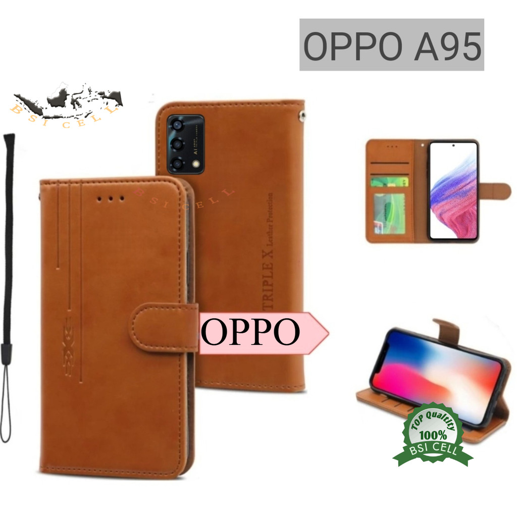 Oppo A95 CPH2365 Flip cover TripleX Motif Leather Wallet