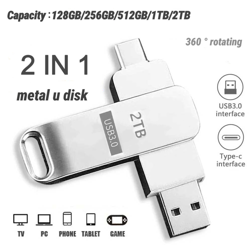 แฟลชไดรฟ์ Type-C 2TB 1TB OTG USB3.0 โลหะ ความเร็วสูง สำหรับมือถือ Android คอมฯ