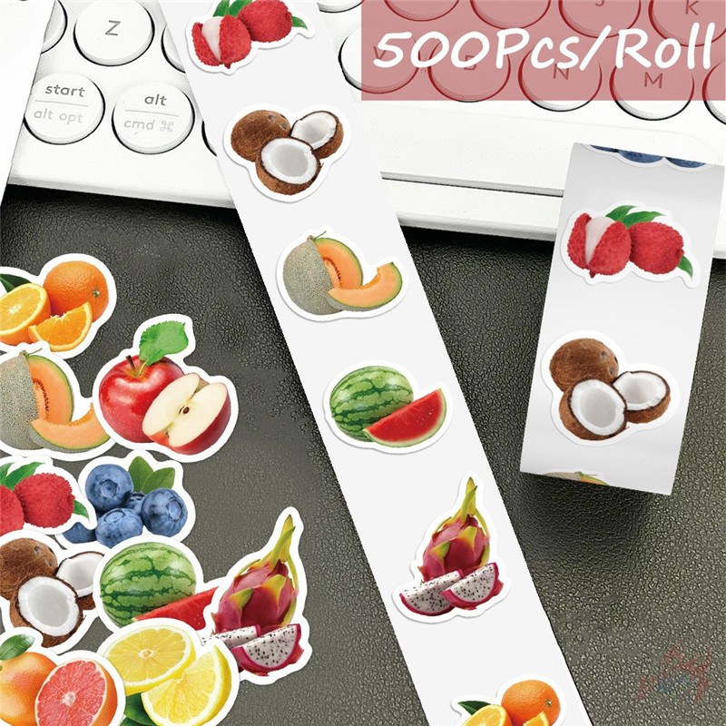 ❀ ผลไม้สด-แตงโม/มะพร้าว/ลิ้นจี่/มะนาวเด็กรางวัลสติกเกอร์ ❀ 500 ชิ้น/ม้วน DIY ไดอารี่ Scrapbooking ป้ายซีล Decals