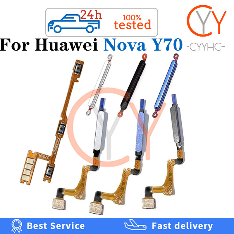 พร้อมฟังก์ชั่นลายนิ้วมือสําหรับ Huawei Nova Y70 ปุ่มบ้านเครื่องสแกนลายนิ้วมือเซ็นเซอร์กลับปุ่มปรับระดับเสียงสวิตช์ไฟเปิดปุ่ม Flex Cable