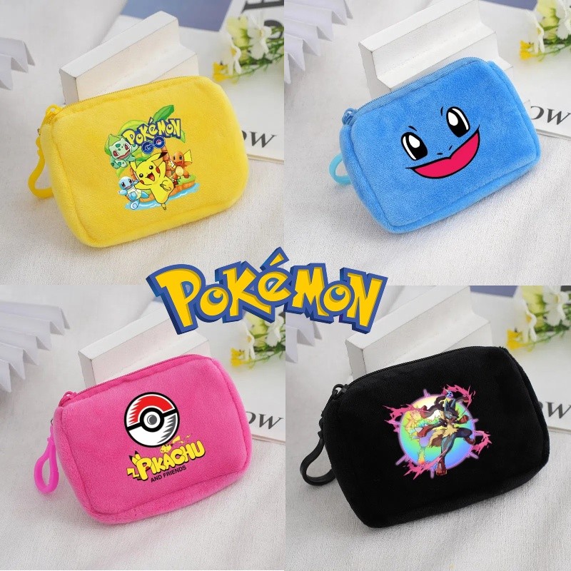 โปเกมอน อะนิเมะเด็กขนยาวมินิกระเป๋าสตางค์เด็กภาพยนตร์เหรียญกระเป๋าอุปกรณ์สบายๆกระเป๋าจี้ชายหญิงการ์ตูนน่ารักพวงกุญแจของขวัญ