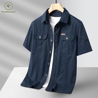 Taoberstar สีทึบแขนสั้นผู้ชาย Workwear เสื้อกลางแจ้งเสื้อยืด…