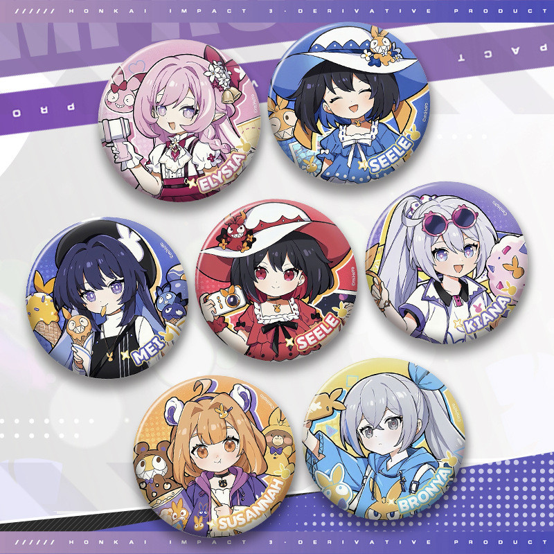 Honkai Impact 3 ป้าย Pins อะนิเมะ Elysia Bronya Kiana Kaslana Sele ผู้หญิงเข็มกลัดคอสเพลย์รูปเข็มกลั