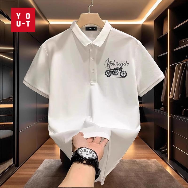Y-T💫 เสื้อโปโลชาย-เสื้อผู้ชาย OVERSIZE  ฝ้าย100% อเมริกันย้อนยุค  สวมใส่สบาย  S-4XL แนวสตรีท พิมพ์ "motorcycle"