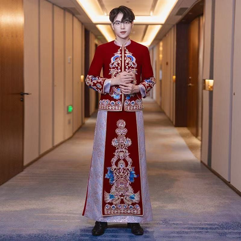 【TG+M8】เสื้อผ้างานแต่งงานขนมปังปิ้งเสื้อผ้า Pick Up Tang ชุดขนาดใหญ่ชาย High-End กํามะหยี่สไตล์ฤดูร้อน