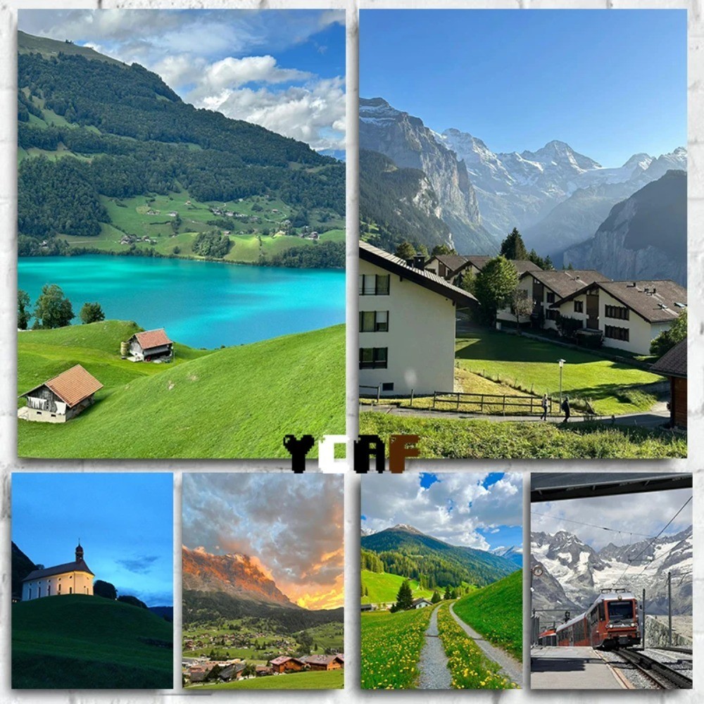 สวิสภูมิทัศน์ภาพโปสเตอร์ผ้าใบการพิมพ์ Mount Titlis Swiss Natural View Wall Art พิมพ์การเดินทาง Home Room Wall ตกแต่ง