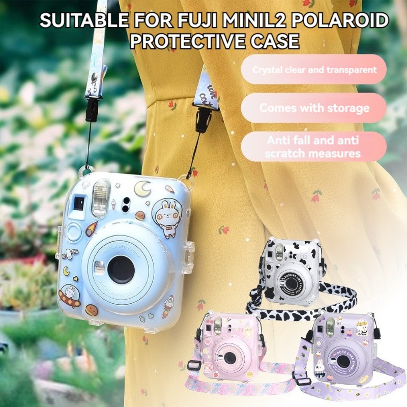 โปร่งใสกล้องสําหรับ Fujifilm Instax Mini 12 กระเป๋ากล้อง PC Crystal Storage Case พร้อมสายคล้องไหล่สําหรับ Instax Mini 12