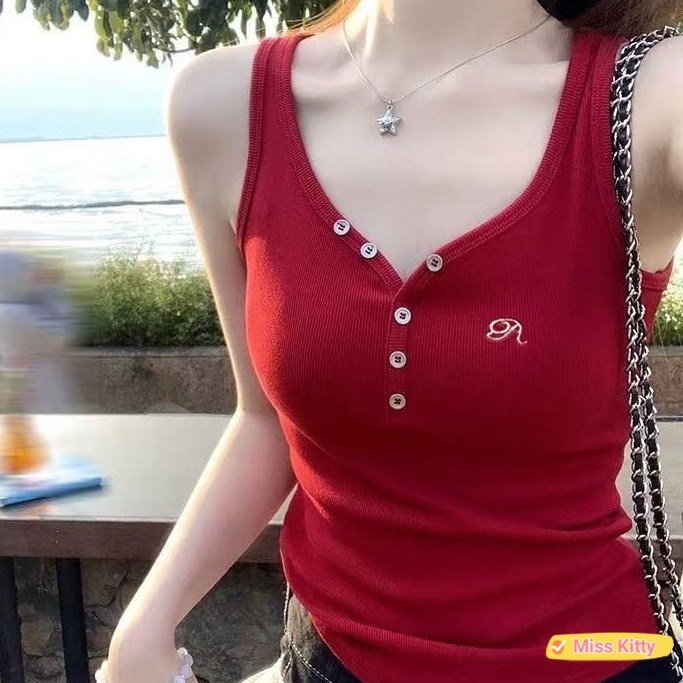 🎀Miss Kitty❤️พร้อมส่ง เสือกล้าม สไตล์เกาหลี มีฟองน้ำ ใส่สบาย 