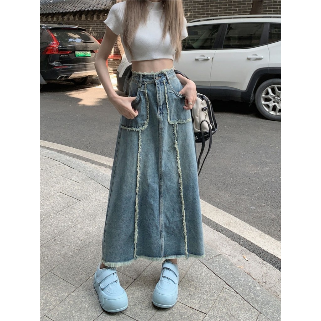 ส่งไวจากไทย TAYCEN S-2XL กระโปรงยีนส์ ทรงเอ เอวสูง สไตล์เกาหลี