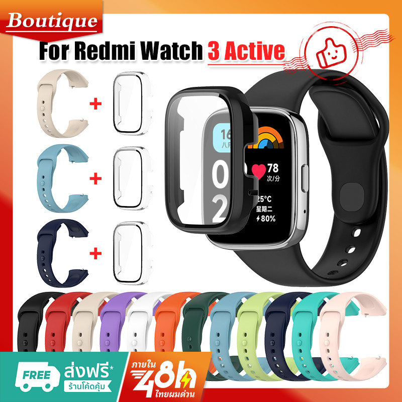 【สาย + เคส 】ซิลิโคนนิ่ม พร้อมสายคล้อง สําหรับ Xiaomi Redmi Watch 3 Active เคส
