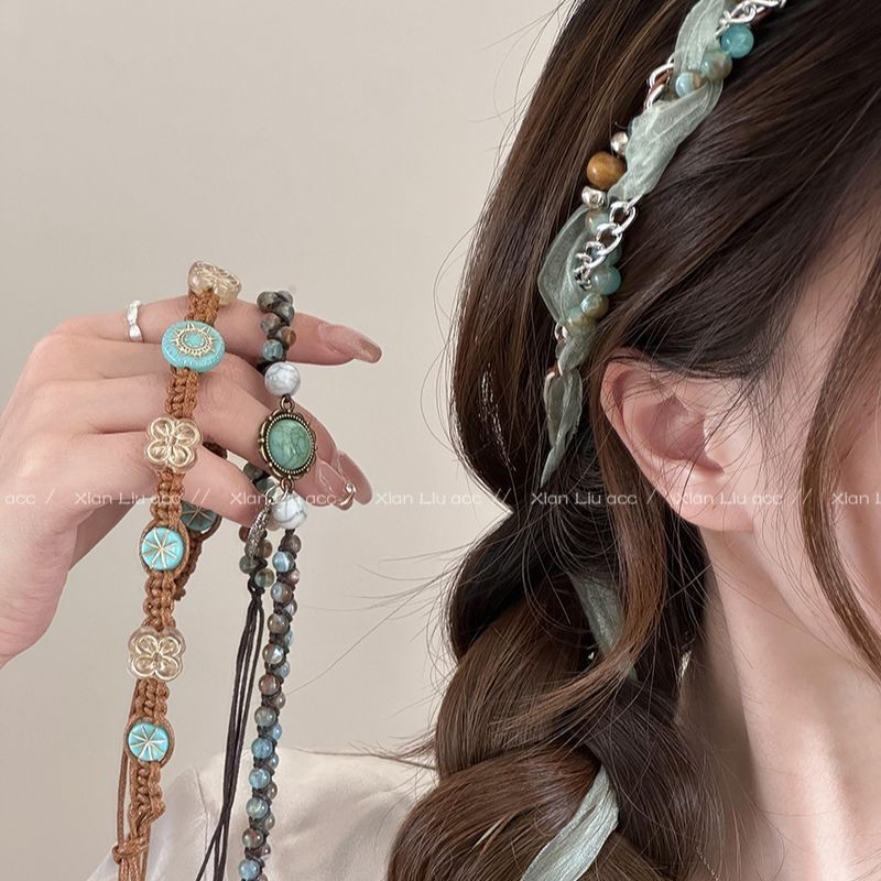 Xcx สไตล์โบฮีเมียนย้อนยุคถักคาดศีรษะผู้หญิงสไตล์ชาติพันธุ์อุปกรณ์คาดศีรษะโซ่เอวเข็มขัดผู้หญิงสร้อยคอ