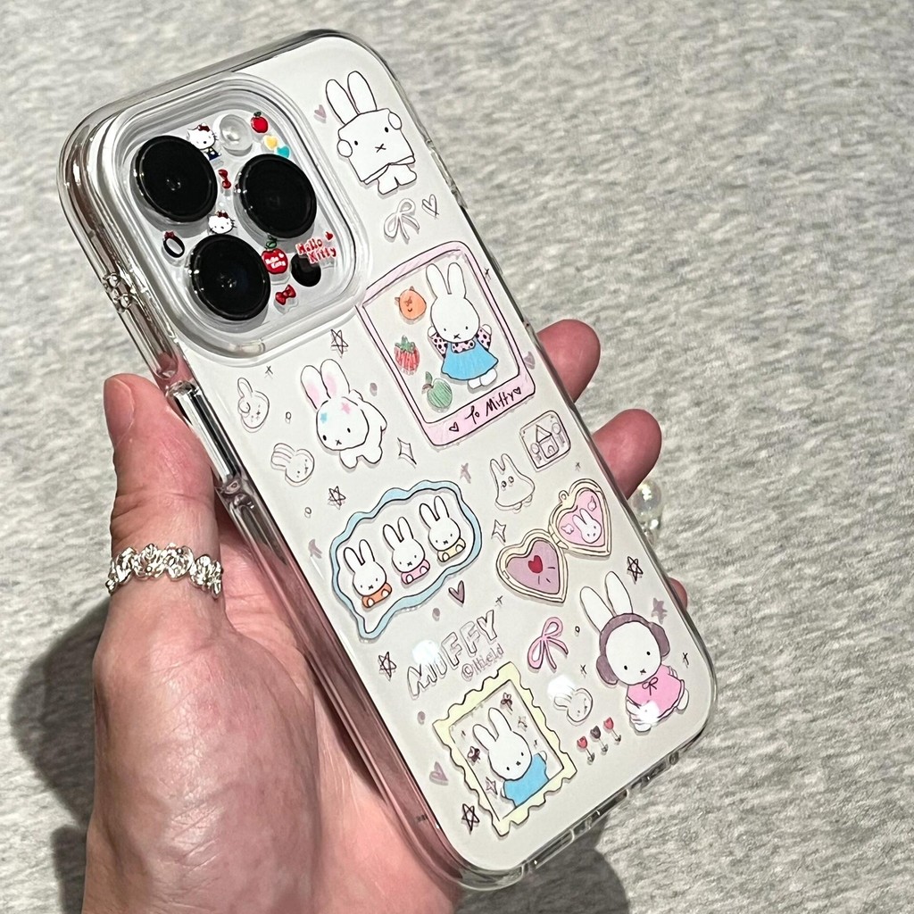 Huiwanju กราฟฟิตี kt แมวที่ใช้งานได้ iPhone16promax เคสโทรศัพท์มือถือ 15pro Miffy กระต่าย iphone14 ขั้นสูงสองชั้น imd13 รวมทุกอย่าง 12pro จี้ 11