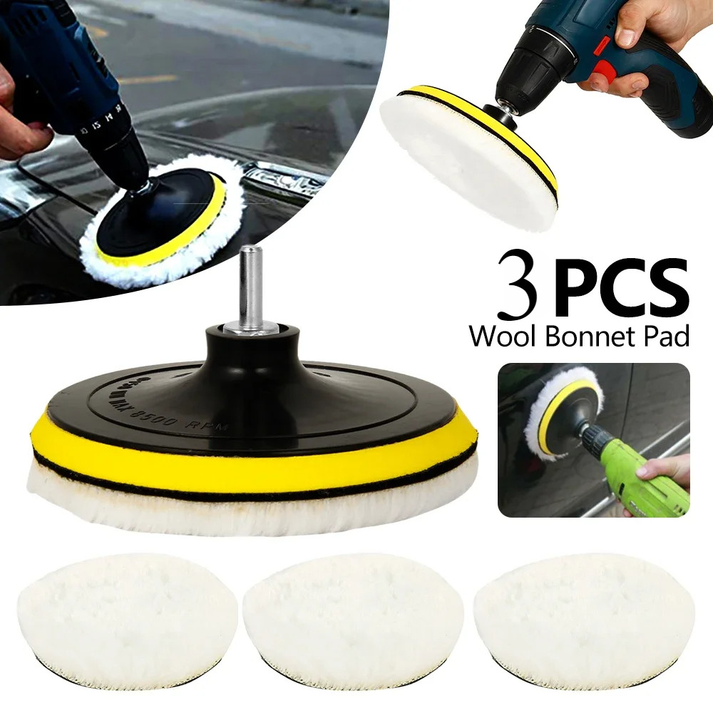 3PCS ขนสัตว์รถขัด Pad ชุดสําหรับเครื่องขัดแว็กซ์ขัด Buffing Auto Paint Care Polisher Pads 3/4/5/6/7 นิ้ว