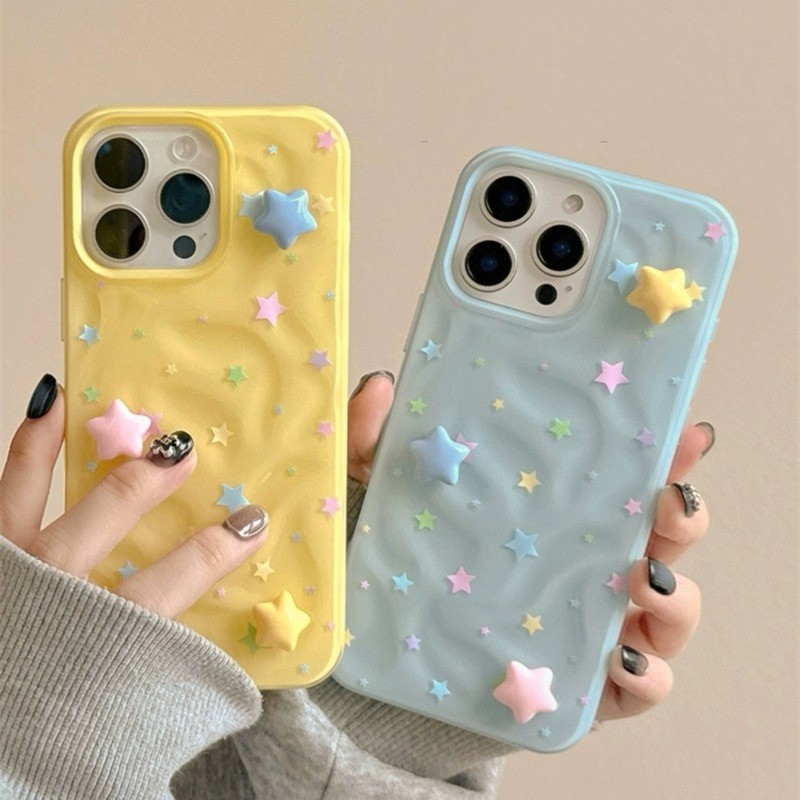 INS น่ารัก Bling Star 3D ตุ๊กตาปลอกสําหรับ IPhone 11 13 16 12 14 15 Pro Xs Max X XR 7 8 Plus Meteorite รูปแบบเคสโทรศัพท์ Solid Candy สีกันกระแทก Creative ออกแบบใหม่กรณีฝาครอบ
