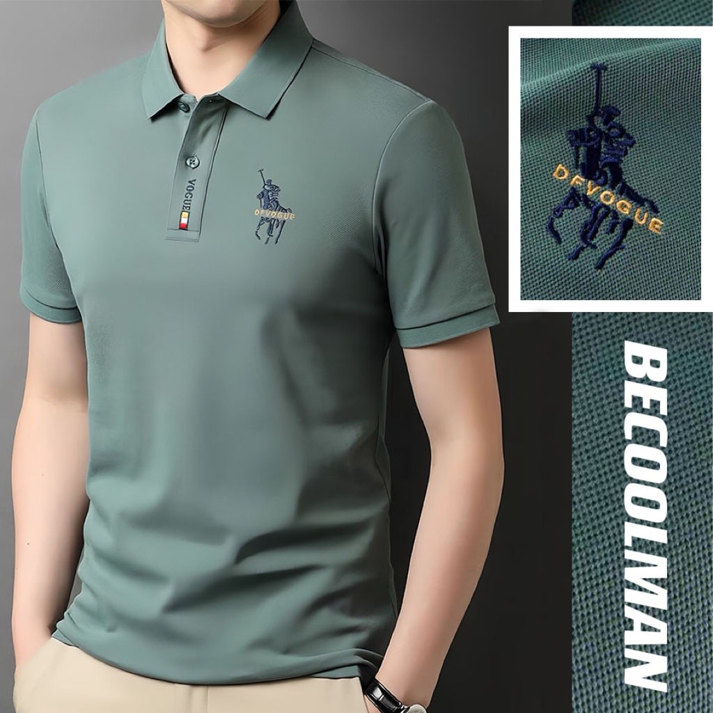 BeCoolMan🍃แขนสั้นผู้ชายเสื้อโปโลธุรกิจสบาย ๆงานปักละเอียดระดับไฮเอนด์ผ้าใส่สบายราคาถูกมีห้าสีให้เลือก