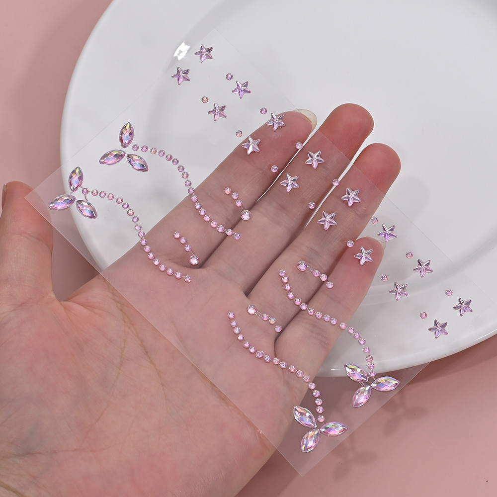 1 PC 3D อัญมณีสีชมพูสติกเกอร์ Eye Eyebrow Star คริสตัล Rhinestones ชั่วคราว Tattoo สําหรับแต่งหน้าแต่งตัว DIY เพชรสติกเกอร์ - รูปที่ 3