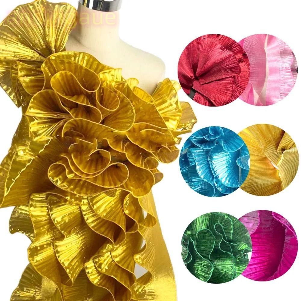 ผ้าลูกไม้ Organza ความกว้าง 15 ซม. สีเมทัลลิค เนื้อผ้าเงาสวย ใช้ทำจีบระบาย แฟชั่นเครื่องแต่งกาย