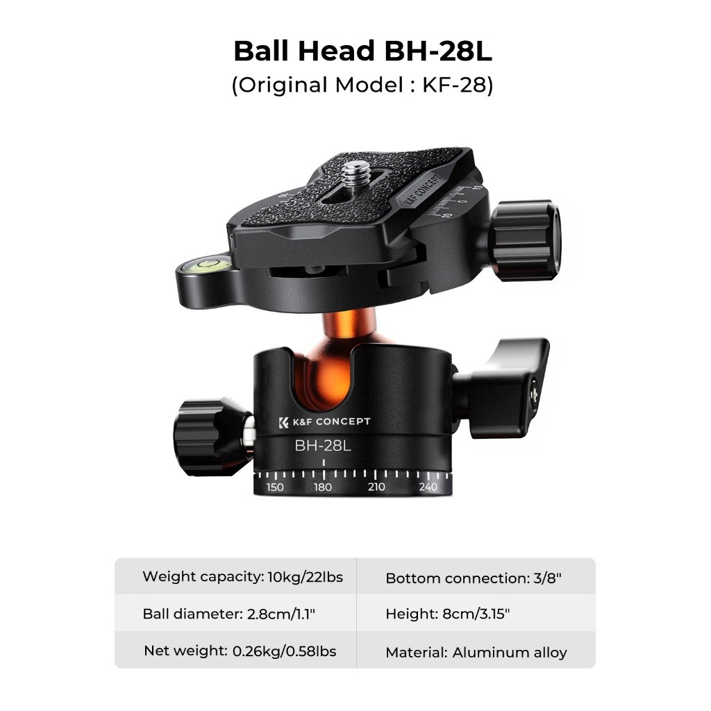 K&F CONCEPT ขาตั้งกล้อง K series K254A3+BH-28L พับได้ ขาเดียว ถอดได้ ล็อคหัวเข็มขัดจานแบบใหม่