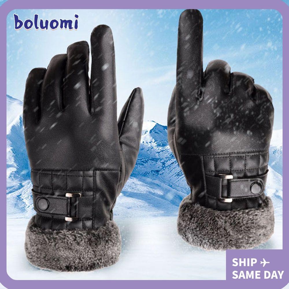 Boluomi หนัง Mittens เล่นสกีขับรถรถจักรยานยนต์ Plus กํามะหยี่ผู้ชายหน้าจอสัมผัสถุงมือ
