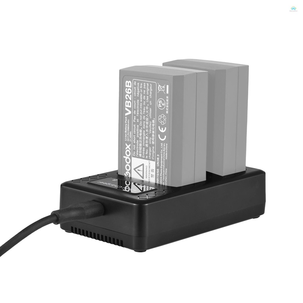 Yb2 Dual Charger แบบพกพา 2 ช่องแบตเตอรี่สําหรับ Godox V1/ V860III Series แฟลช Speedlite แบตเตอรี่ VB26A/VB26B/VB30
