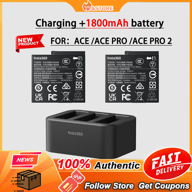 ต้นฉบับใหม่Insta360 Ace Pro 2/Ace Pro/Ace ชาร์จผู้จัดการ + แบตเตอรี่ 1800 mAh แบตเตอรี่ใหม่ เหมาะสํา