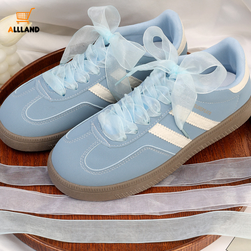 120 ซม. กว้างโปร่งใสชีฟองเส้นด้ายเชือกผูกรองเท้าผ้าไหมแบนโบว์ใหญ่กว้าง Laces แนวโน้มรองเท้าลําลองสีขาว Laces