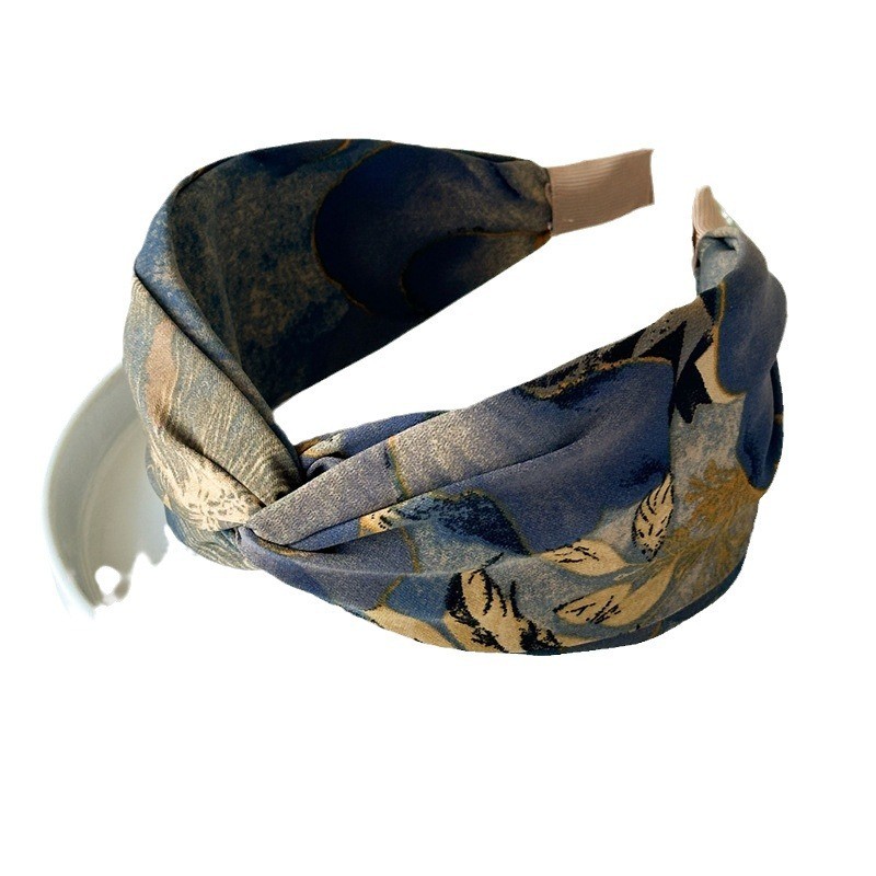 สไตล์ใหม่พิมพ์แถบคาดศีรษะ Tie-Dye Retro ภาพวาดสีน้ํามัน High Skull Top Cross รุ่นกว้าง High-End ที่คาดผมผู้หญิง Classy ผม - รูปที่ 3