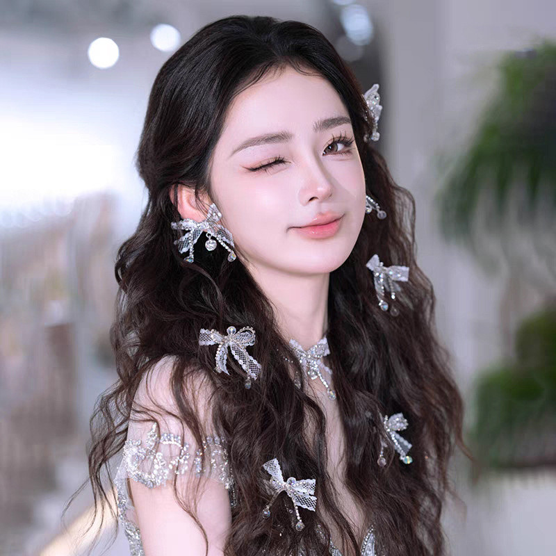 1เซ็ตหวานเจ้าสาว ชม. หูฟัง ใหม่ป่าลูกไม้โบว์สาวกิ๊บเครื่องประดับจัดงานแต่งงาน