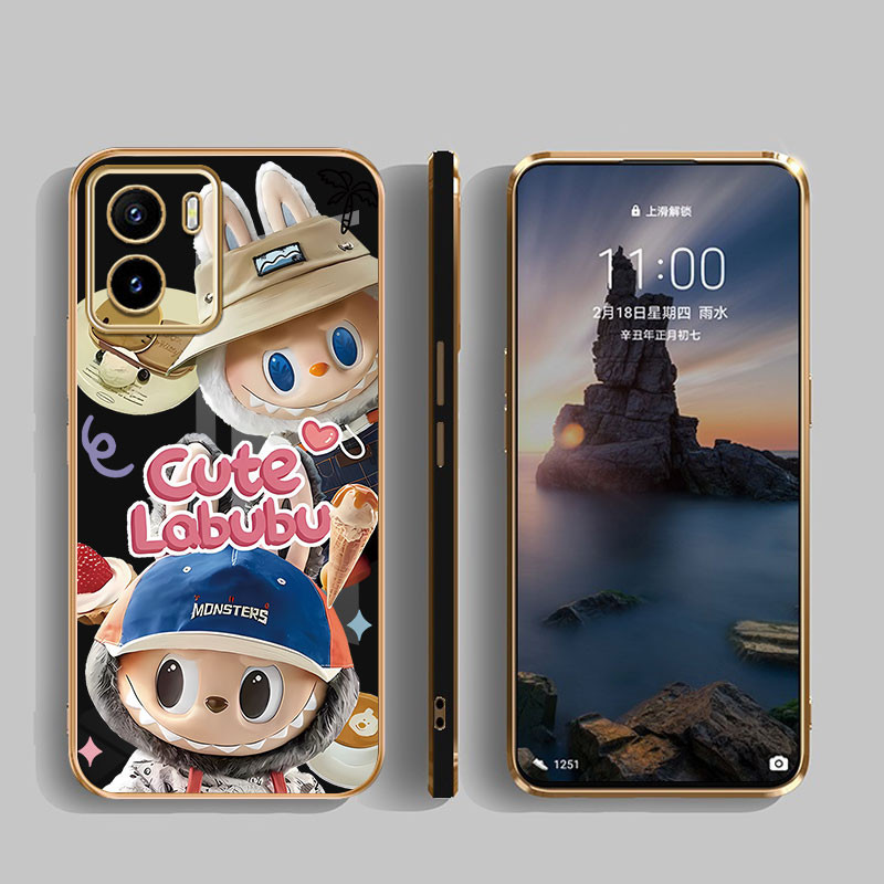 น่ารัก LABUBU ในหมวกสีฟ้าเคสโทรศัพท์สําหรับ VIVO Y02S Y15S Y15A Y01 Y16 Y17 Y12 Y15 Y11 1904 1940 1902 1901 Y17S Y20 Y20 Y12S Y206 V39 V2026 V206 V9 V206 V3 V20