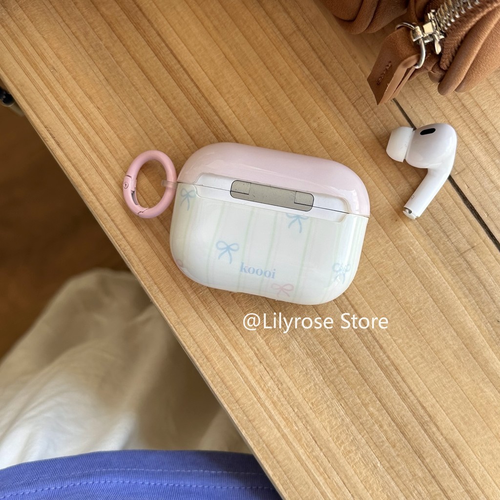 เคส TPU สําหรับ AirPods 4 [2024] AirPods Pro2 Pro 3 2 1 ตัวป้องกันชุดหูฟัง Apple สีชมพูโบว์สีฟ้า